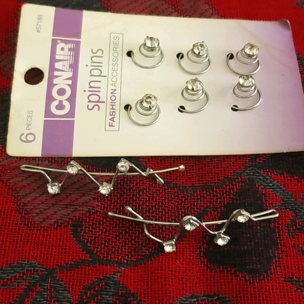 *3 FOR $15* Rhinestone Hair Barettes Spin Pins Lot